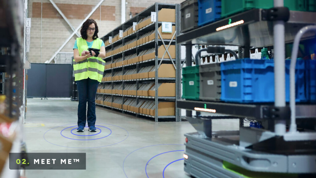 Assigned by priority and proximity, workers meet Lumabots at the pick location.